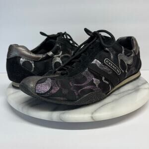 Coach Kate Shoes‎ Woman's 9.5 Black Silver Monogram Canvas Leather Y2K Retro